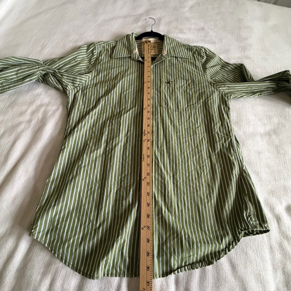 Hollister Shirt Mens XL Green Stripe Long Sleeve Button Up Casual Preppy - Picture 6 of 11
